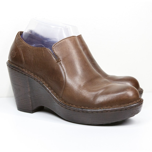 BORN Wedge Platform Ankle Booties Brown Leather Zip Up Boho Y2K 90s Womens Sz 8 - Picture 1 of 11